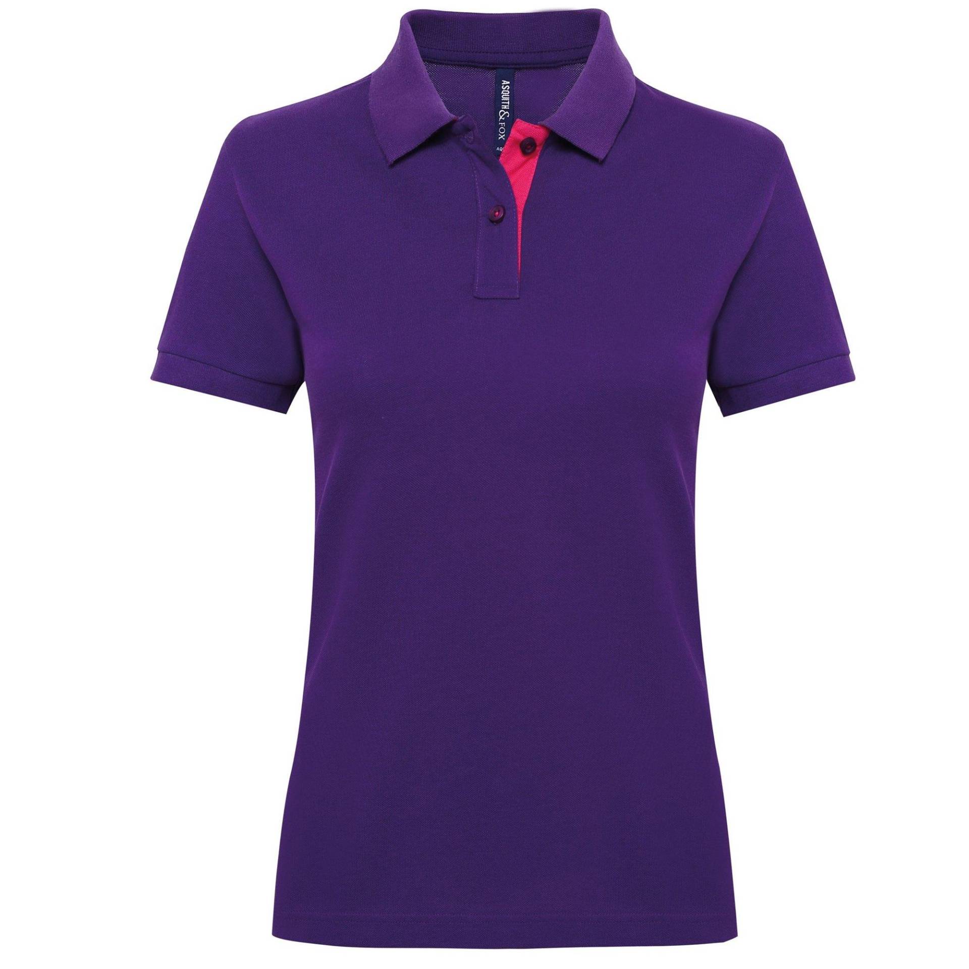 Kurzarm Kontrast Polo Shirt Damen Lila S von Asquith & Fox