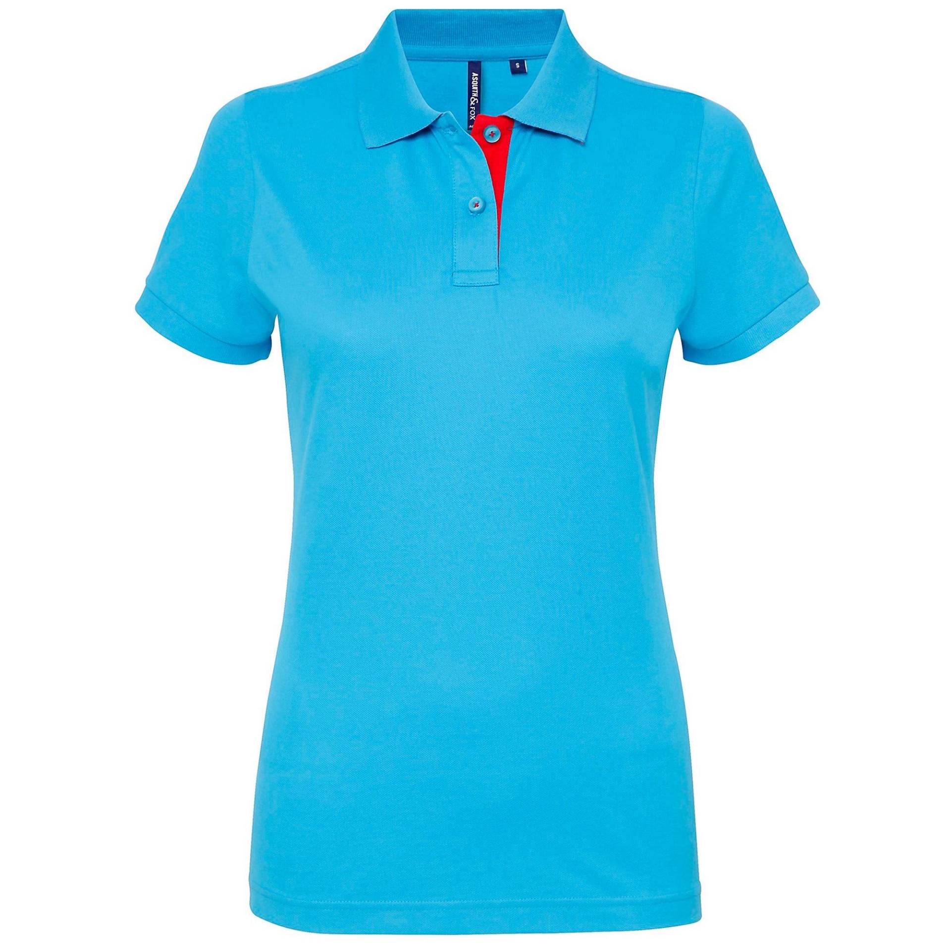Kurzarm Kontrast Polo Shirt Damen Türkisblau S von Asquith & Fox