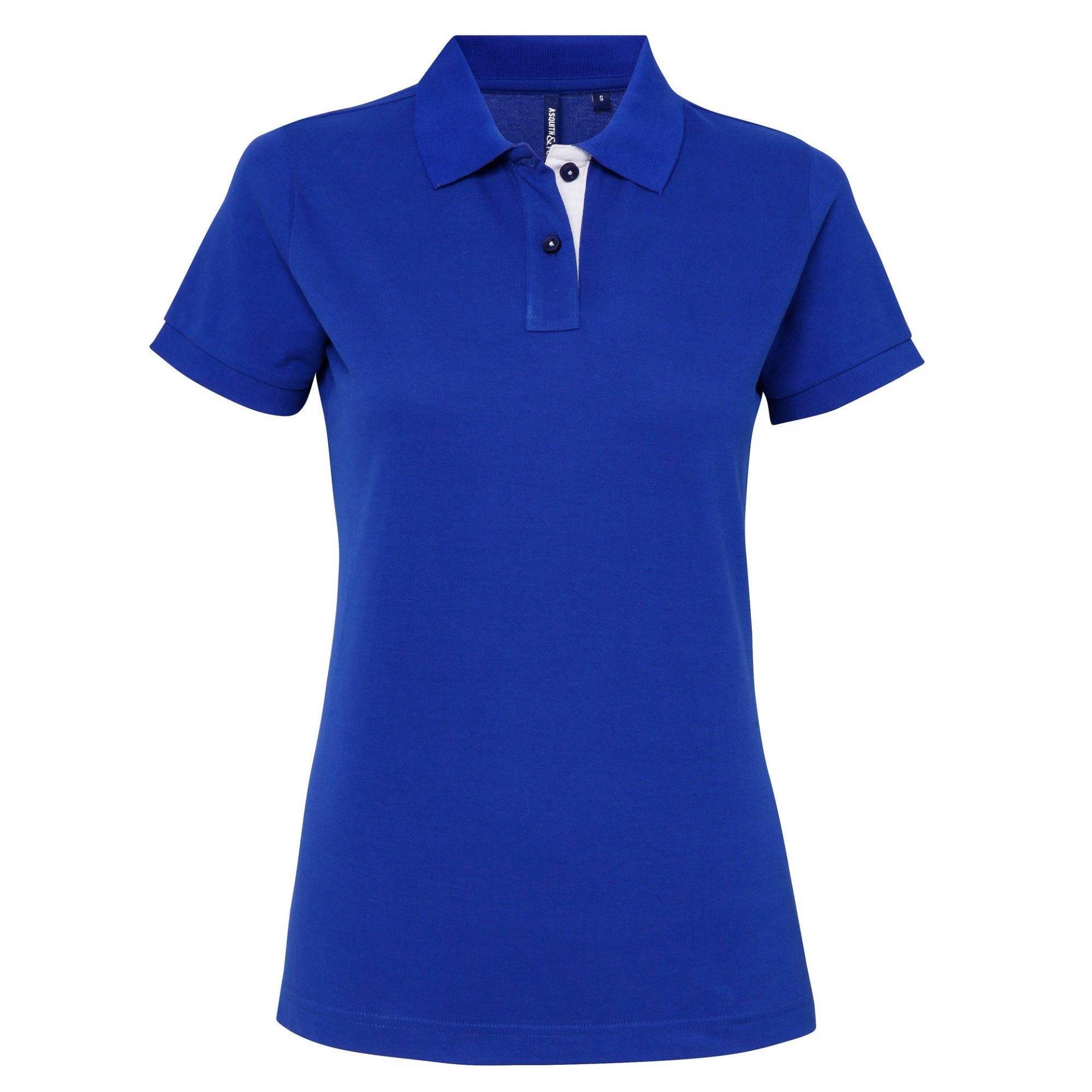 Kurzarm Kontrast Polo Shirt Damen Königsblau XS von Asquith & Fox