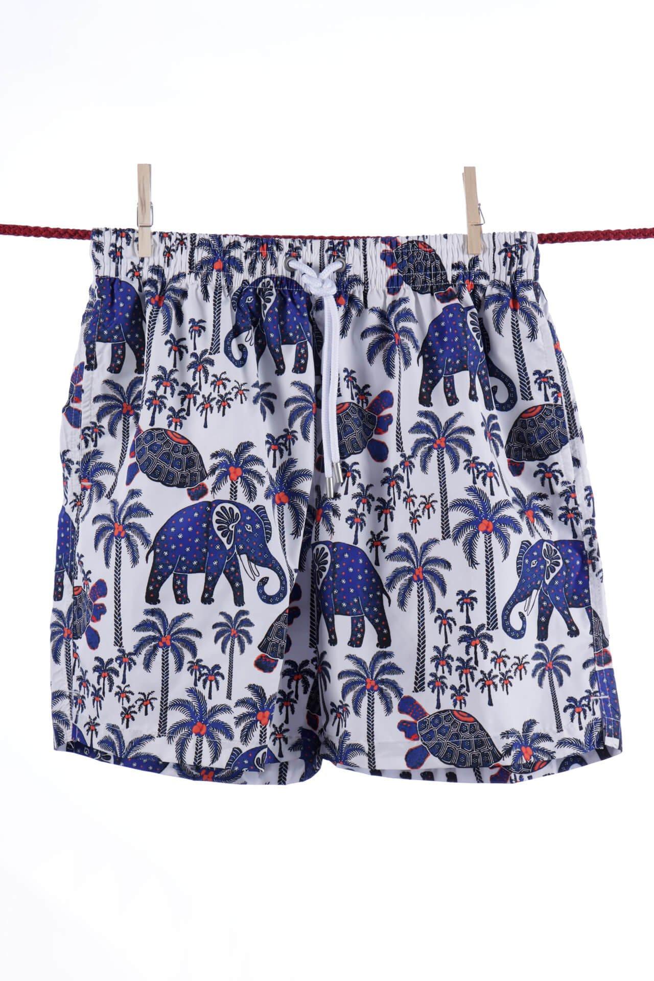 Badeshorts Mit Elefanten Und Schildkröten - Ibiza-modell Herren Blau XXL von Atelier F&B