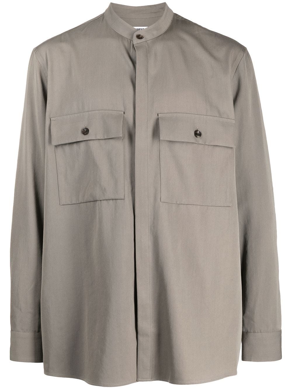 Attachment collarless woollen shirt - Grey von Attachment