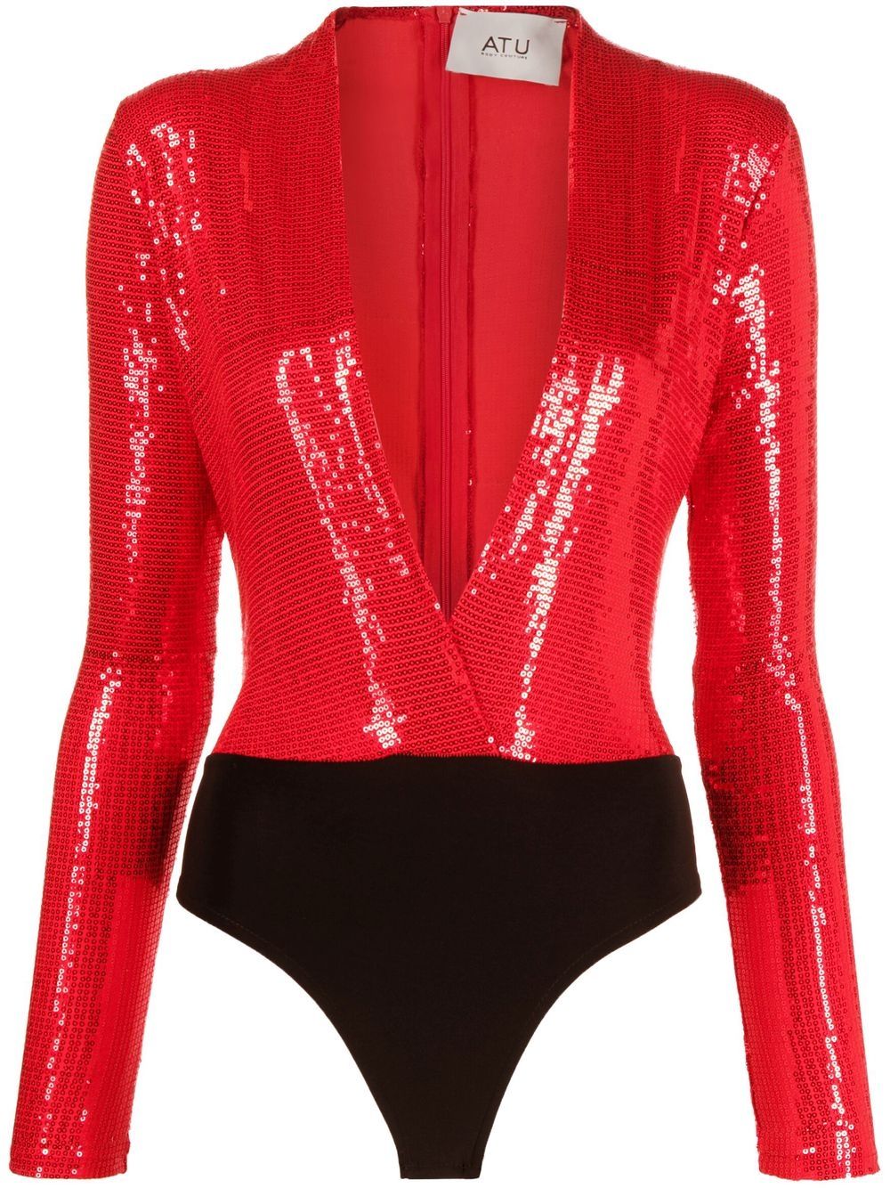 Atu Body Couture plunging V-neck sequined bodysuit - Red von Atu Body Couture