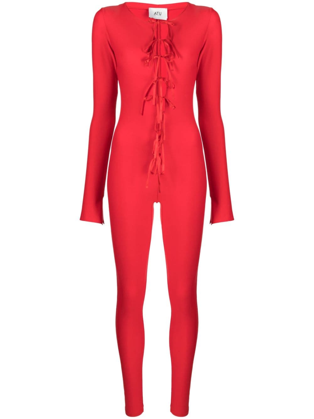 Atu Body Couture tie-fastening satin-finish catsuit - Red von Atu Body Couture