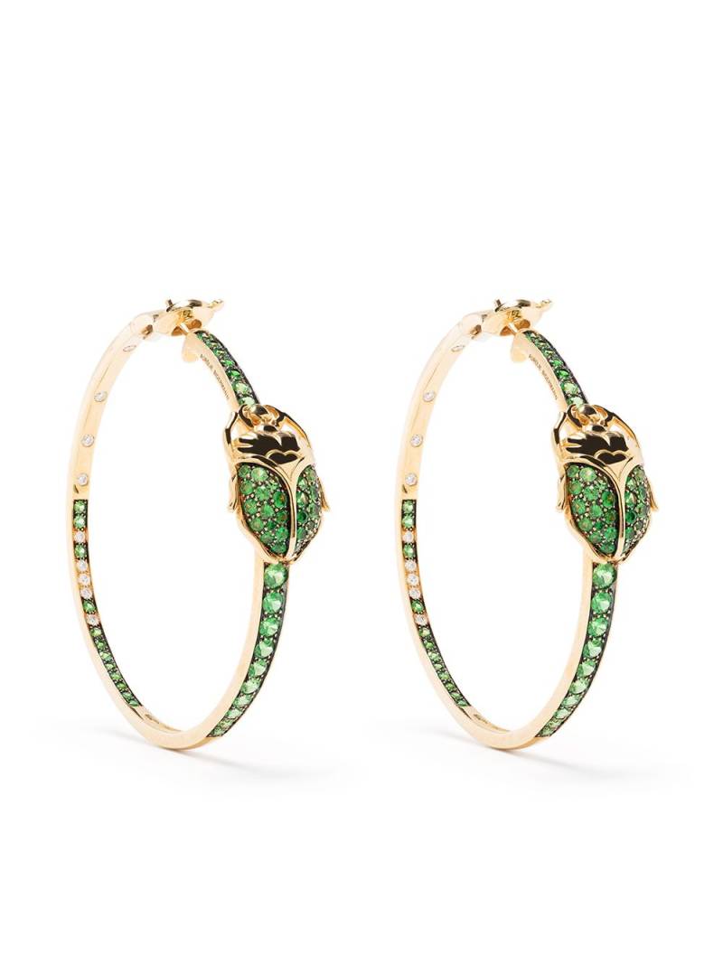 Aurelie Bidermann 18kt yellow gold Scarab tsavorite and diamond hoop earrings von Aurelie Bidermann