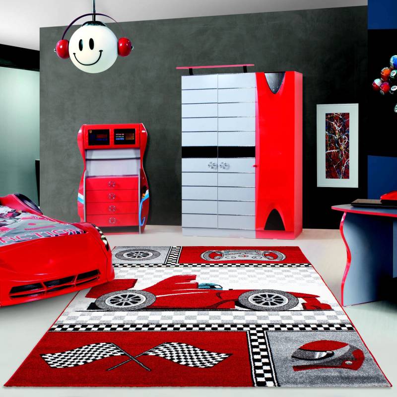 Ayyildiz Teppiche Kinderteppich »Kids 460«, rechteckig, 12 mm Höhe, Kurzflor, Motiv Rennwagen, Auto, Spielteppich von Ayyildiz Teppiche