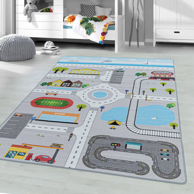 Ayyildiz Teppiche Kinderteppich »PLAY 2902«, rechteckig, 6 mm Höhe, robuster Kurflor, Strassen Spiel Teppich, Kinderzimmer von Ayyildiz Teppiche