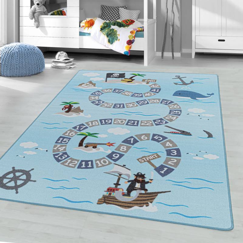 Ayyildiz Teppiche Kinderteppich »PLAY 2908«, rechteckig, 6 mm Höhe, robuster Kurzflor,Pirat, Zahlen Spiele Teppich,Kinderzimmer von Ayyildiz Teppiche