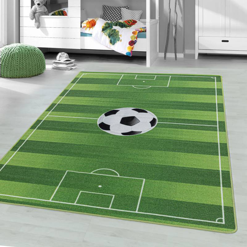 Ayyildiz Teppiche Kinderteppich »PLAY 2911«, rechteckig, 6 mm Höhe, robuster Kurzflor, Spielteppich, Fussball, Rasen, Kinderzimmer von Ayyildiz Teppiche
