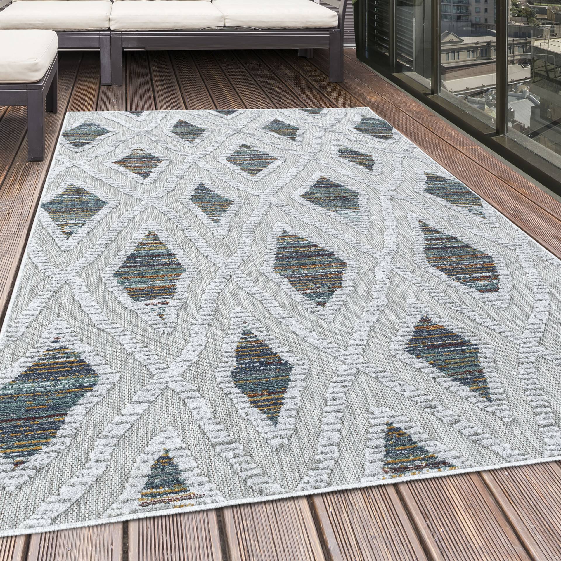 Ayyildiz Teppiche Teppich »BAHAMA 5157«, rechteckig, 8 mm Höhe, Läufer, Flachflor mit Hoch-Tief-Struktur, In-und Outdoor geeignet von Ayyildiz Teppiche