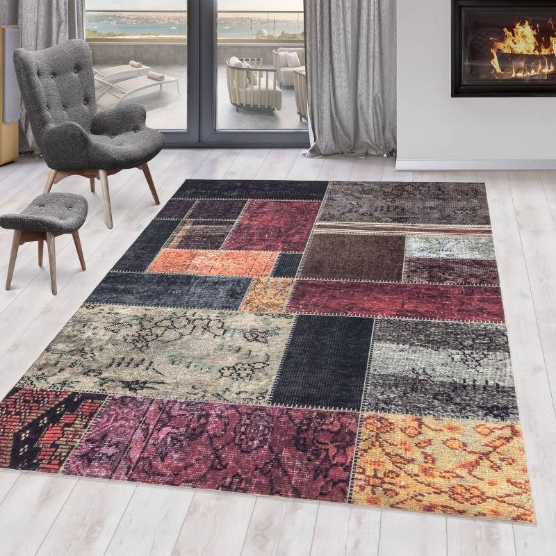 Ayyildiz Teppiche Teppich »FIESTA 4302«, rechteckig, 6 mm Höhe, Läufer, pflegeleichter Kurflorteppich, moderne Patchwork, Optik von Ayyildiz Teppiche