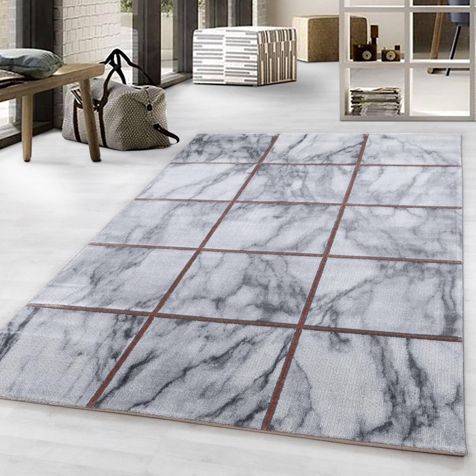 Ayyildiz Teppiche Teppich »NAXOS 3816«, rechteckig, 12 mm Höhe, Läufer, Marmor Optik, Kurzflor, Wohnzimmer von Ayyildiz Teppiche