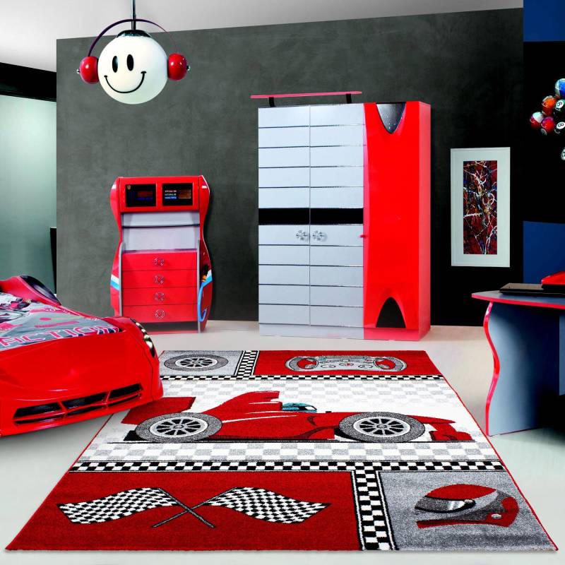 Ayyildiz Teppiche Kinderteppich »Kids 460«, rechteckig, 12 mm Höhe, Kurzflor, Motiv Rennwagen, Auto, Spielteppich von Ayyildiz Teppiche