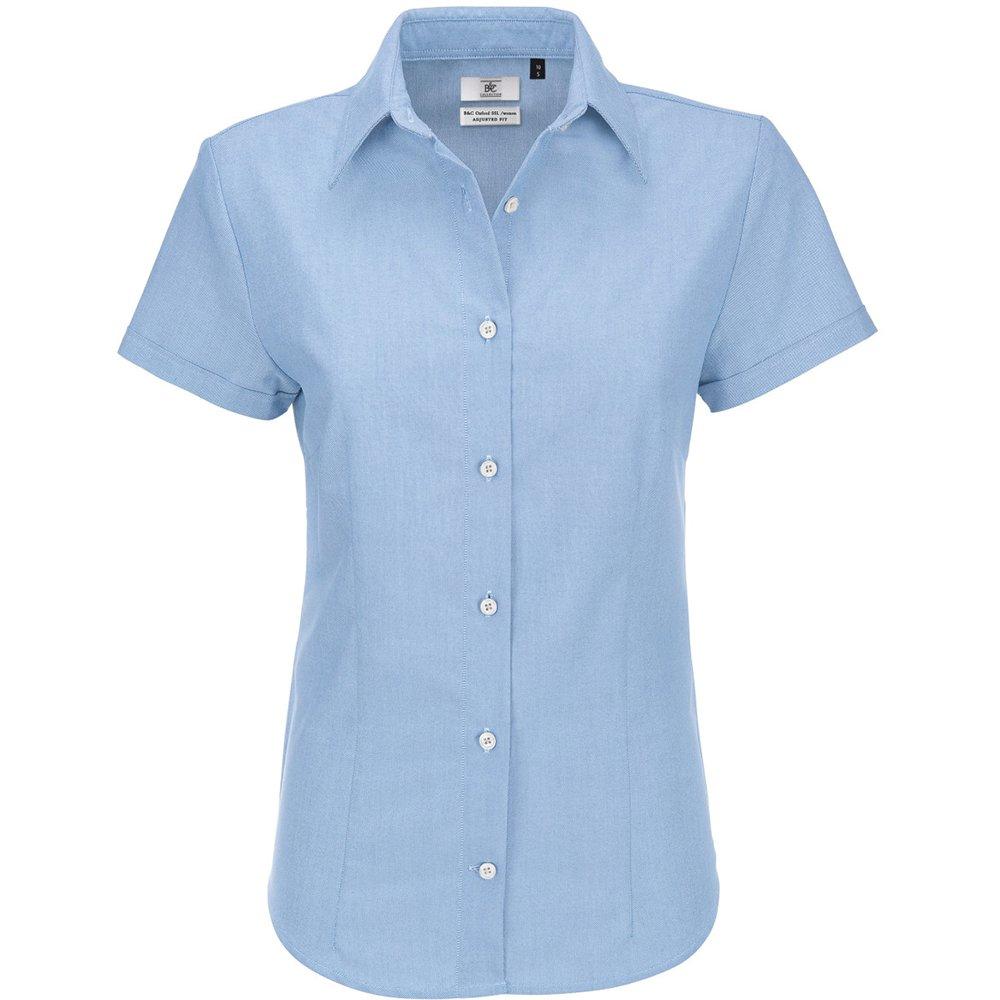 B&c Oxford Bluse, Kurzarm Damen Mittelblau 3XL von B and C