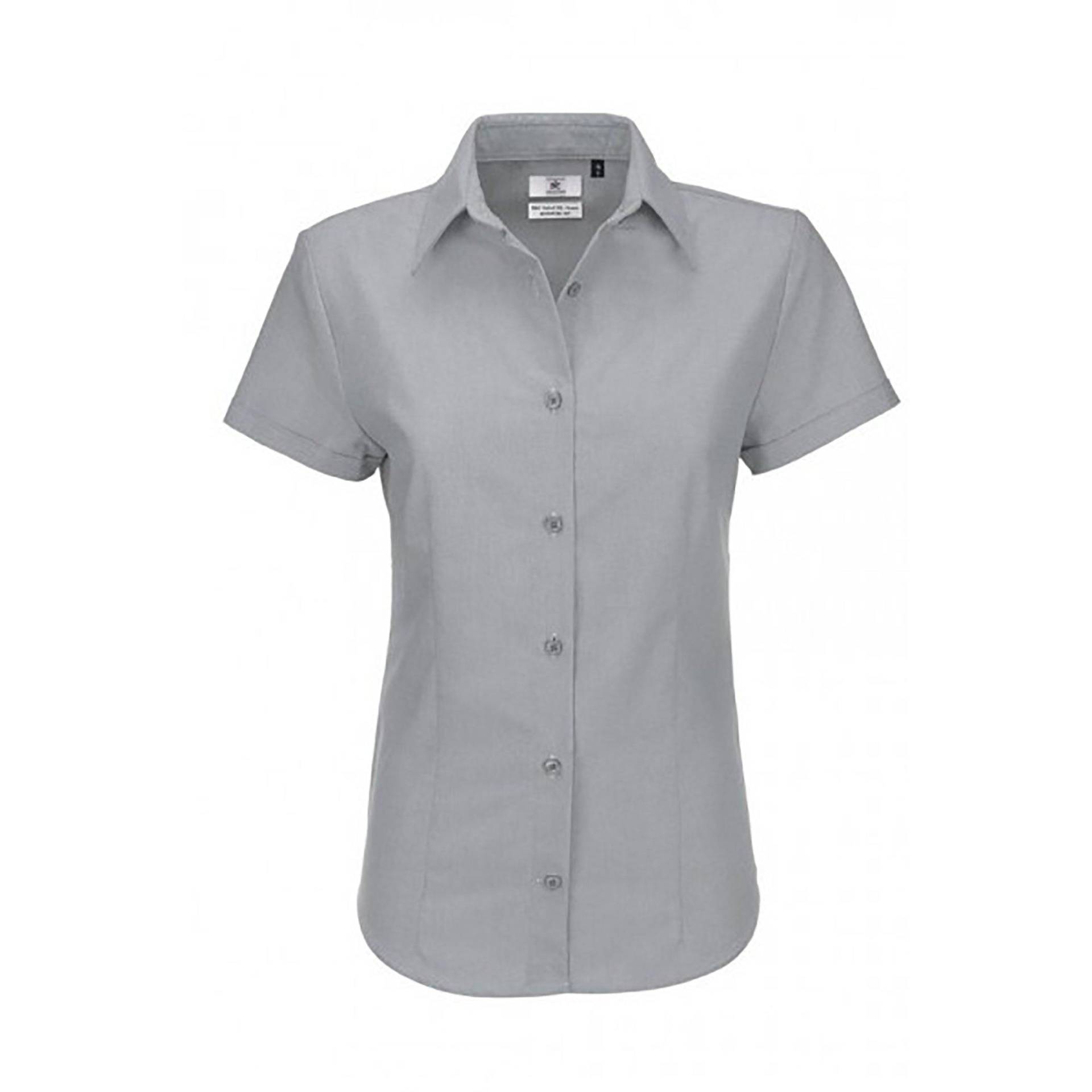 B&c Oxford Bluse, Kurzarm Damen Silber 3XL von B and C