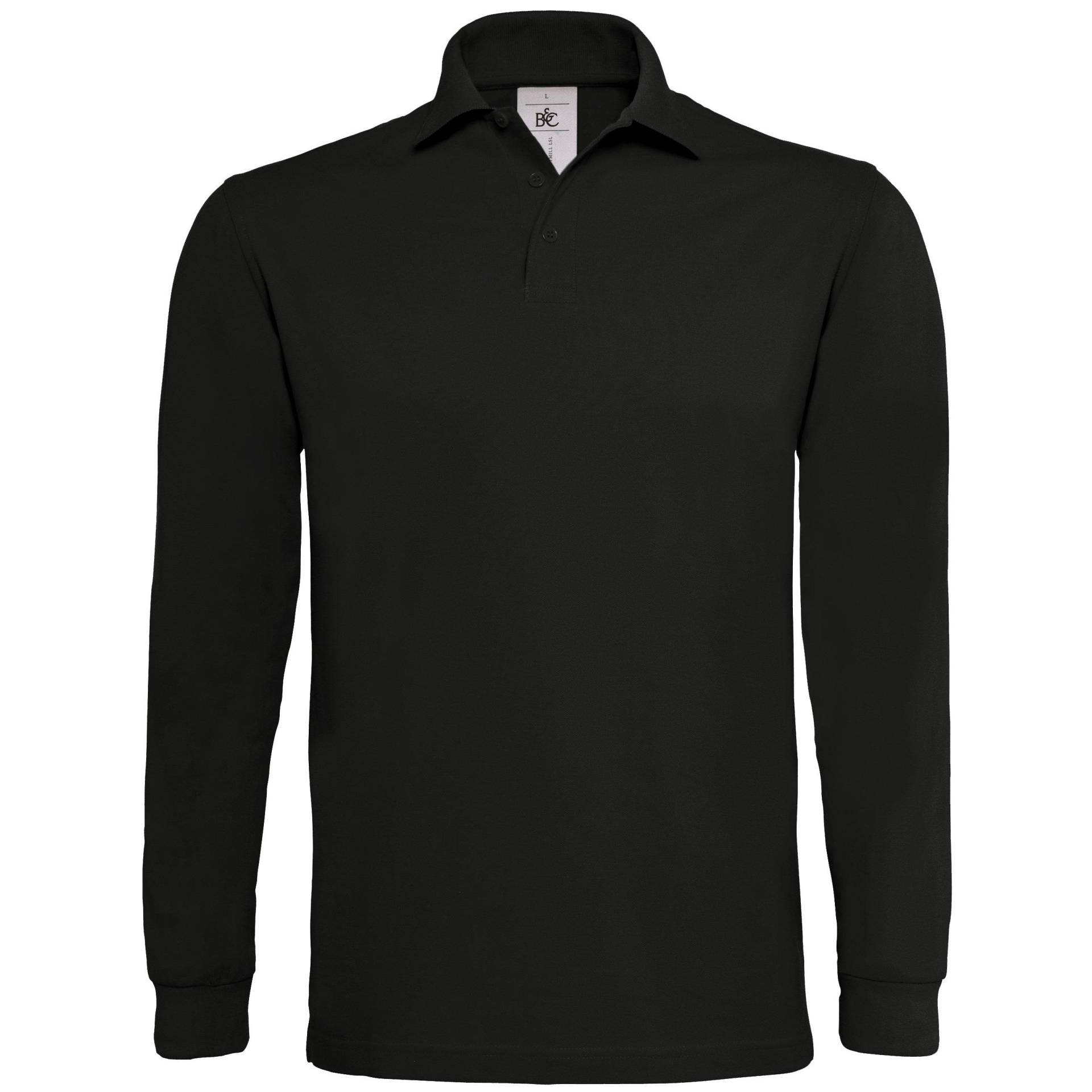 B&c Poloshirt Heavymill, Langarm Herren Schwarz XL von B and C