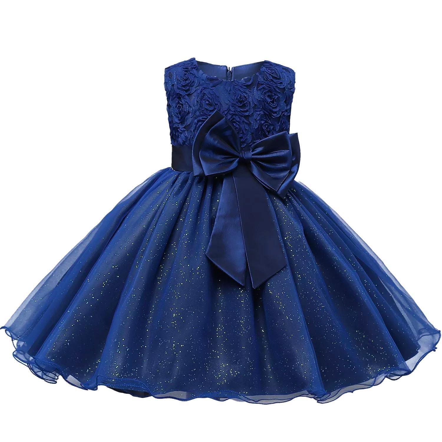 Abendkleid Mit Schleife Und Blumen - Blau (130) Mädchen Blau 130 von B2X