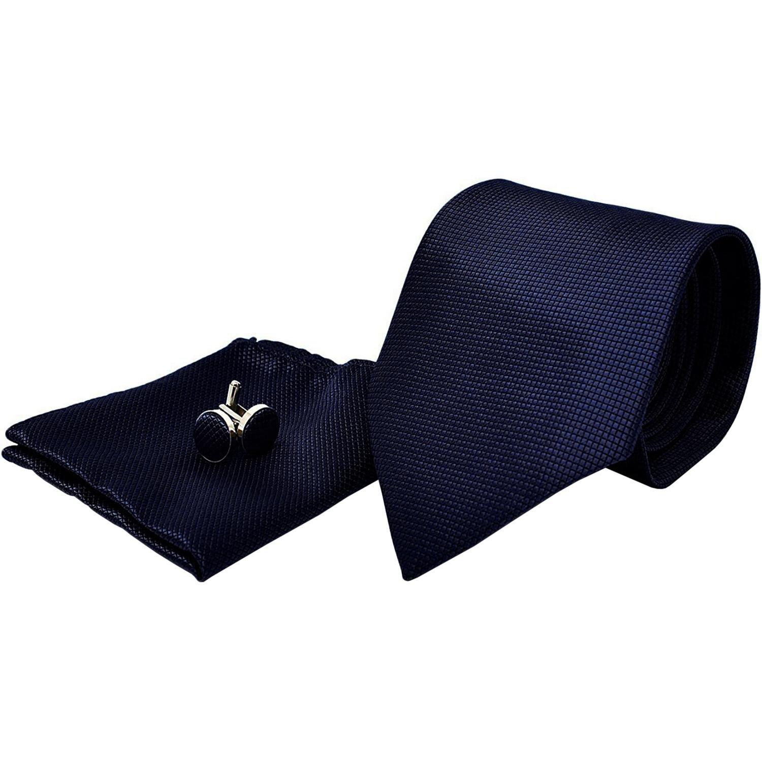 Kostümzubehör | Krawatte + Einstecktuch + Manschettenknöpfe - Dunkel Unisex Blau ONE SIZE von B2X
