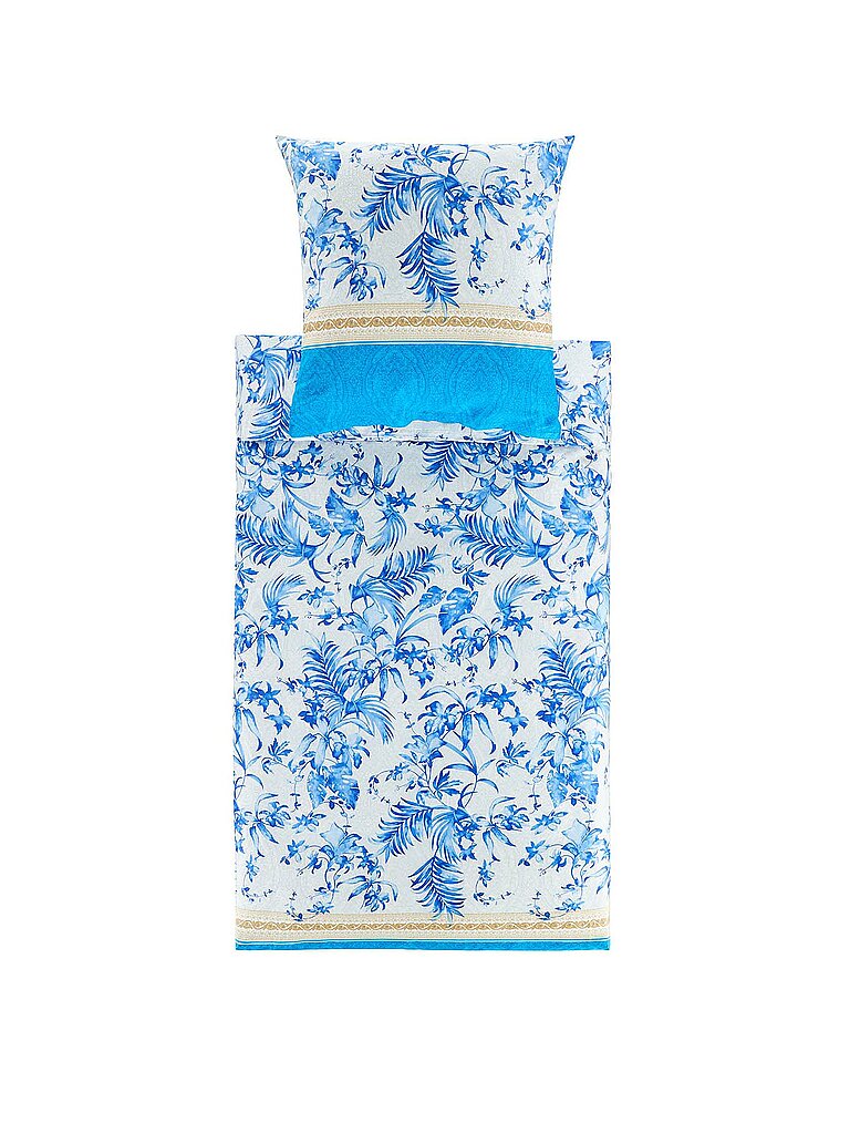 BASSETTI Satin Bettwäsche IBISCUS 70x90cm/140x200cm Weiss/Blau blau von BASSETTI