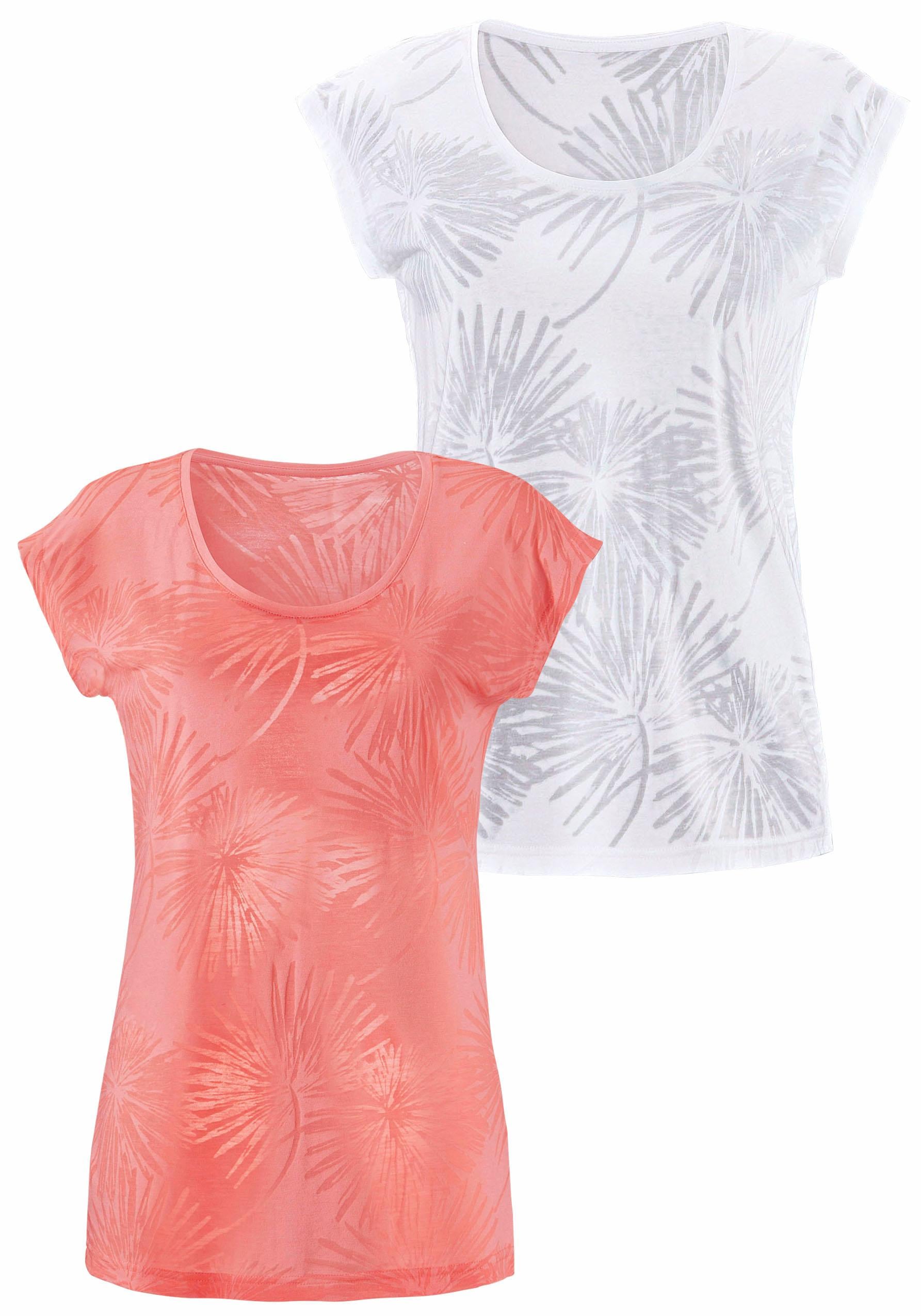 Beachtime Kurzarmshirt »mit leicht transparenten Palmen«, (2er-Pack), aus weicher Ausbrenner-Qualität von Beachtime