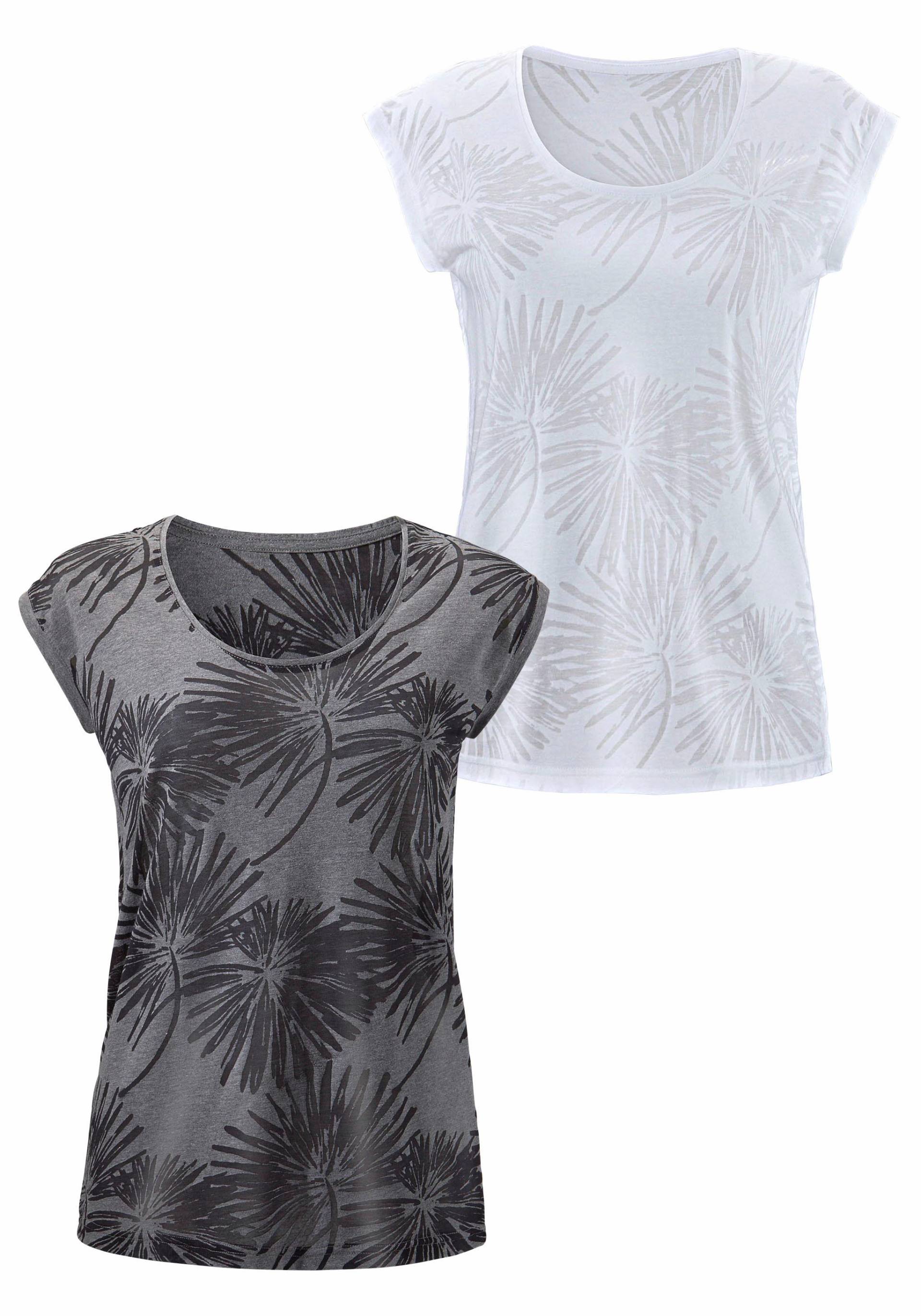 Beachtime Kurzarmshirt »mit leicht transparenten Palmen«, (2er-Pack), aus weicher Ausbrenner-Qualität von Beachtime