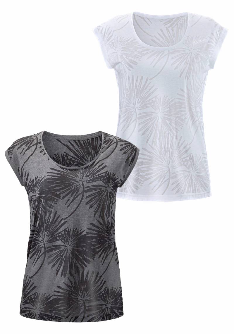 Beachtime Kurzarmshirt »mit leicht transparenten Palmen«, (2er-Pack), aus weicher Ausbrenner-Qualität von Beachtime