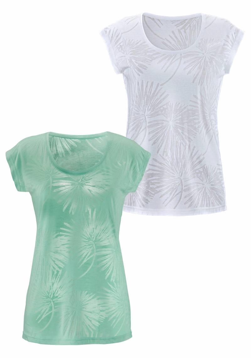 Beachtime Kurzarmshirt »mit leicht transparenten Palmen«, (2er-Pack), aus weicher Ausbrenner-Qualität von Beachtime