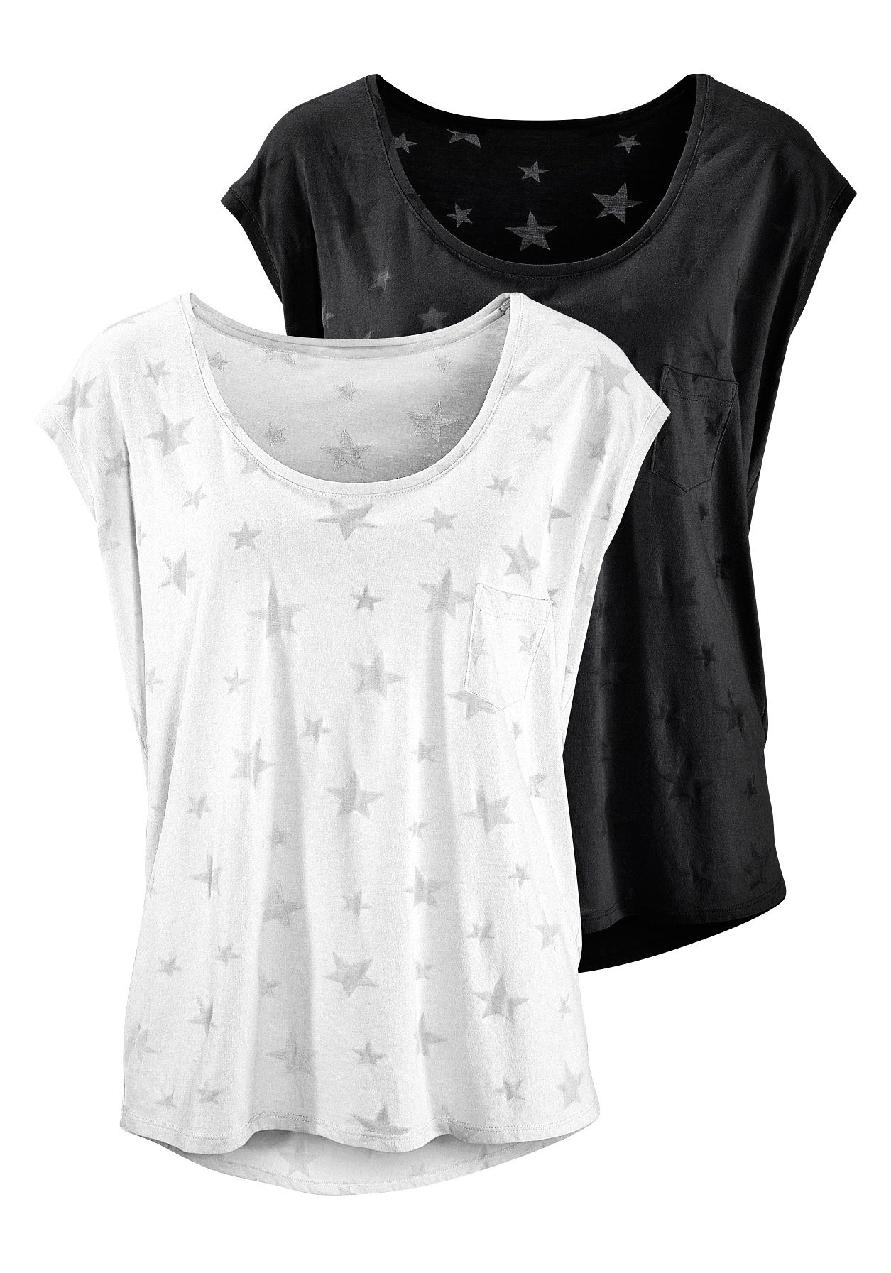 Beachtime Kurzarmshirt »mit leicht transparenten Sternen«, (2er-Pack), aus weicher Ausbrenner-Qualität Beachtime Kurzarmshirt »mit leicht transparenten Sternen«, (2er-Pack), aus weicher Ausbrenner-Qualität von Beachtime