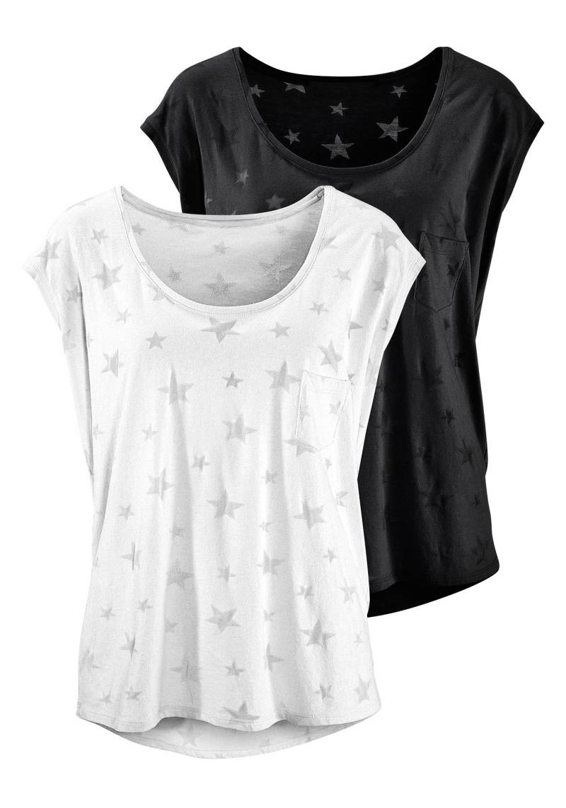 Beachtime Kurzarmshirt »mit leicht transparenten Sternen«, (2er-Pack), aus weicher Ausbrenner-Qualität von Beachtime
