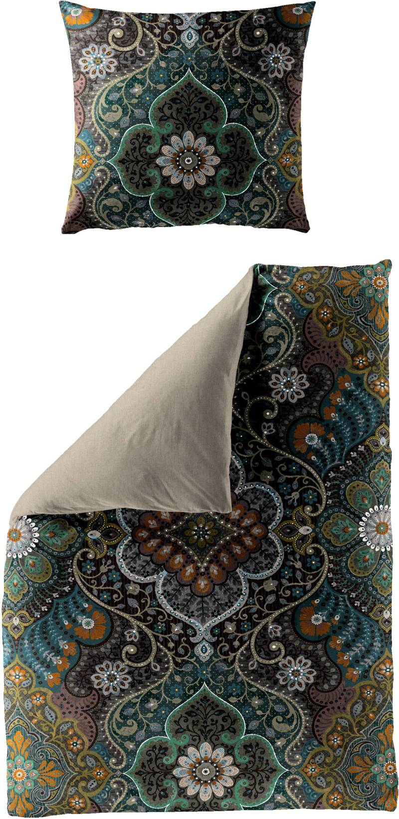 BIERBAUM Bettwäsche »Dark green ornament«, Mako-Satin, 100 % Baumwolle, mit Ornamenten, pflegeleicht von BIERBAUM