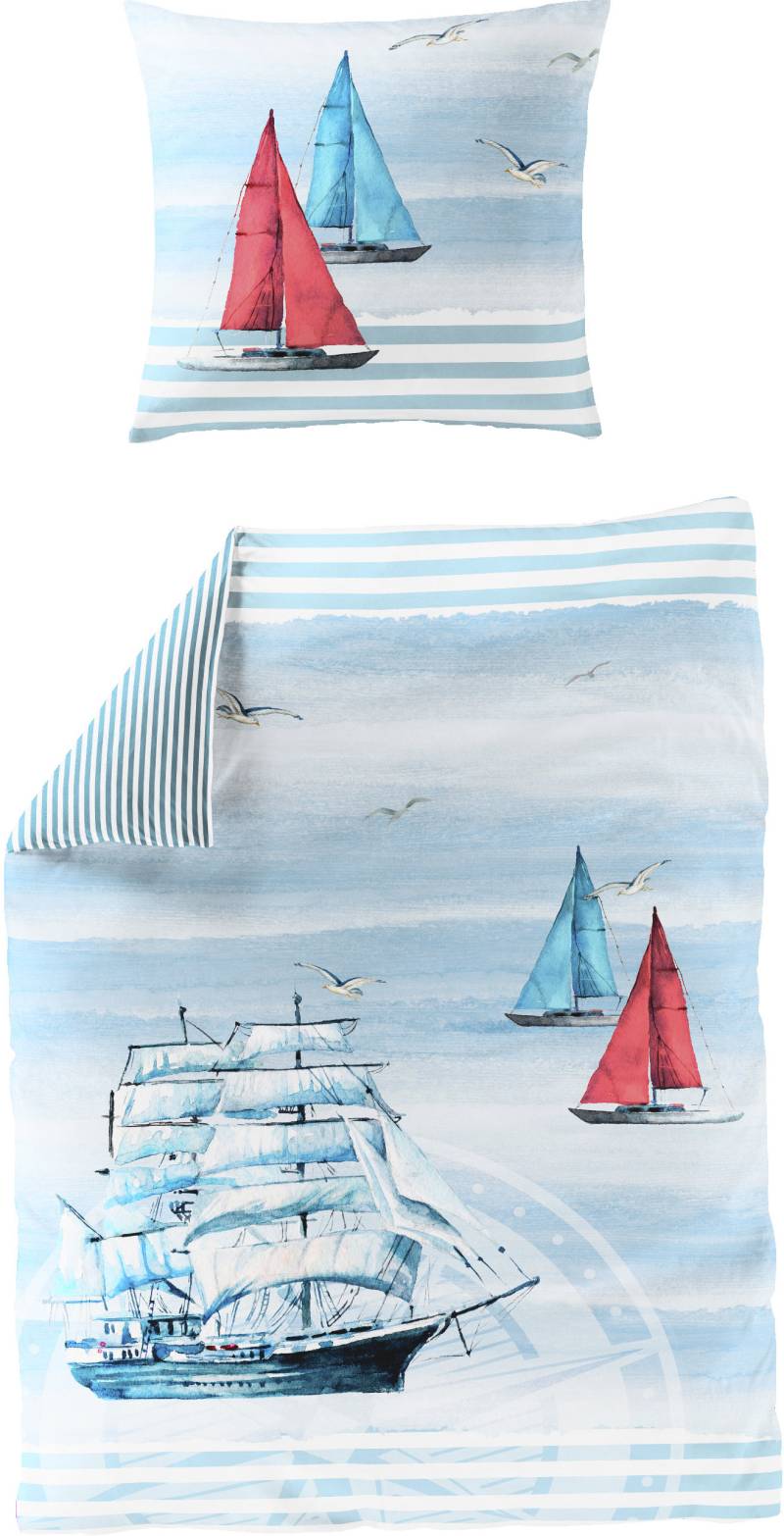 BIERBAUM Wendebettwäsche »5227«, Mako-Satin, 100 % Baumwolle, pflegeleicht, mit Segelschiff von BIERBAUM