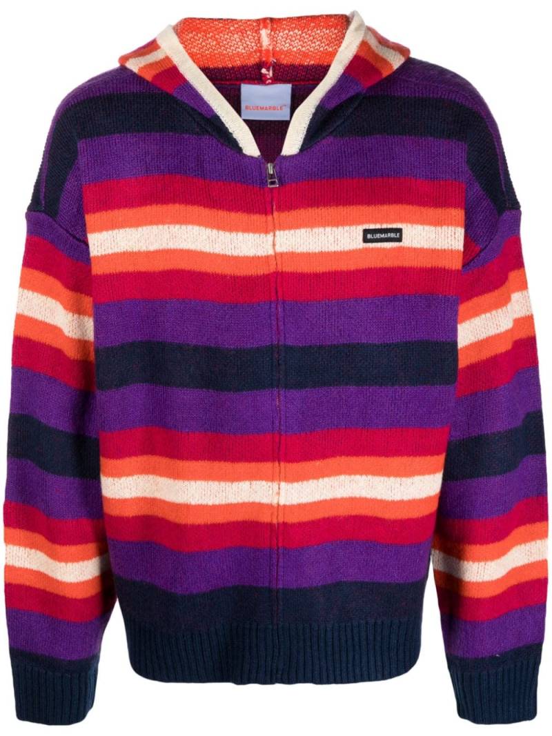 BLUEMARBLE logo-patch striped zip-up hoodie - Purple von BLUEMARBLE