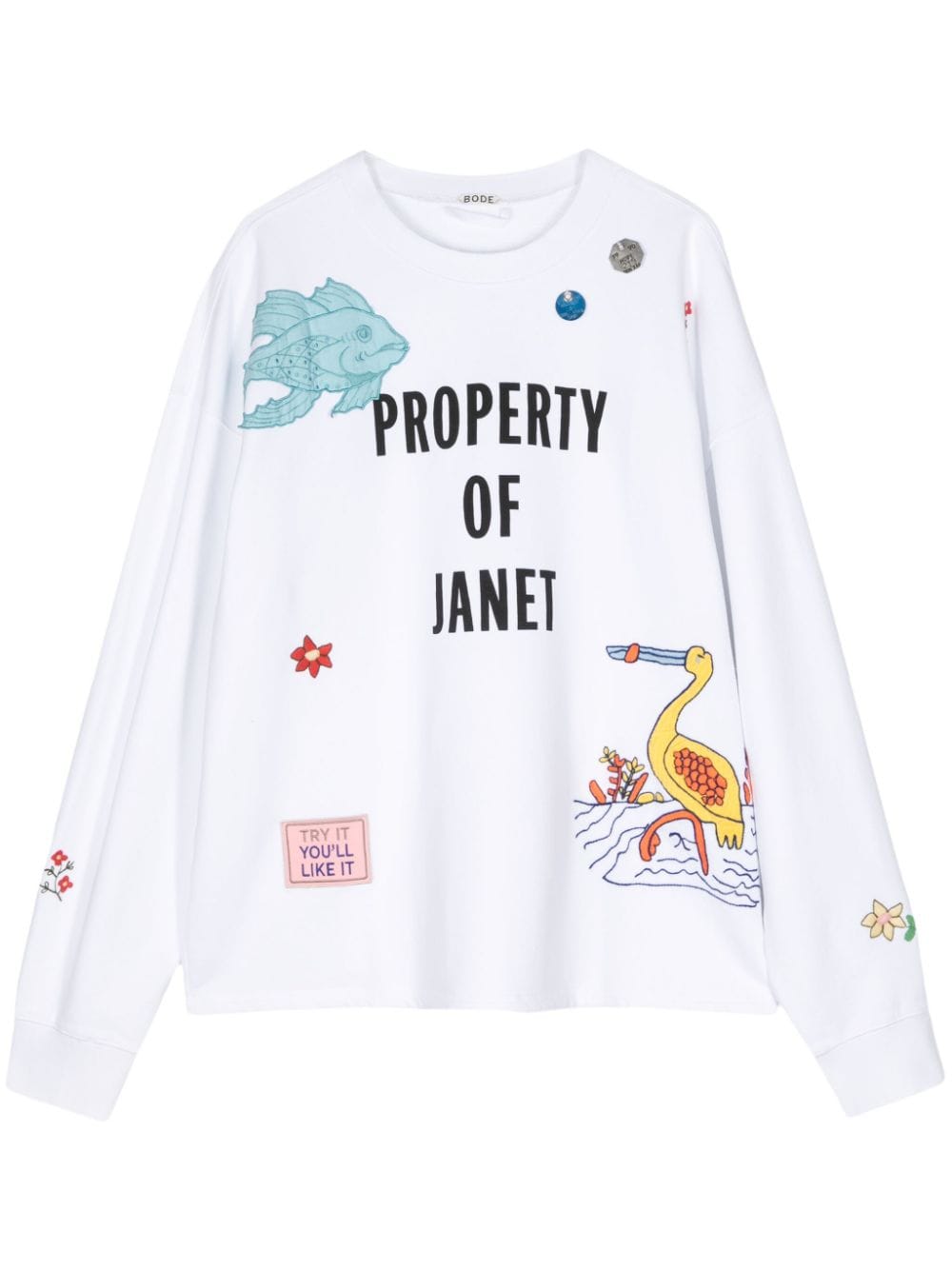 BODE Property of Janet cotton sweatshirt - White von BODE