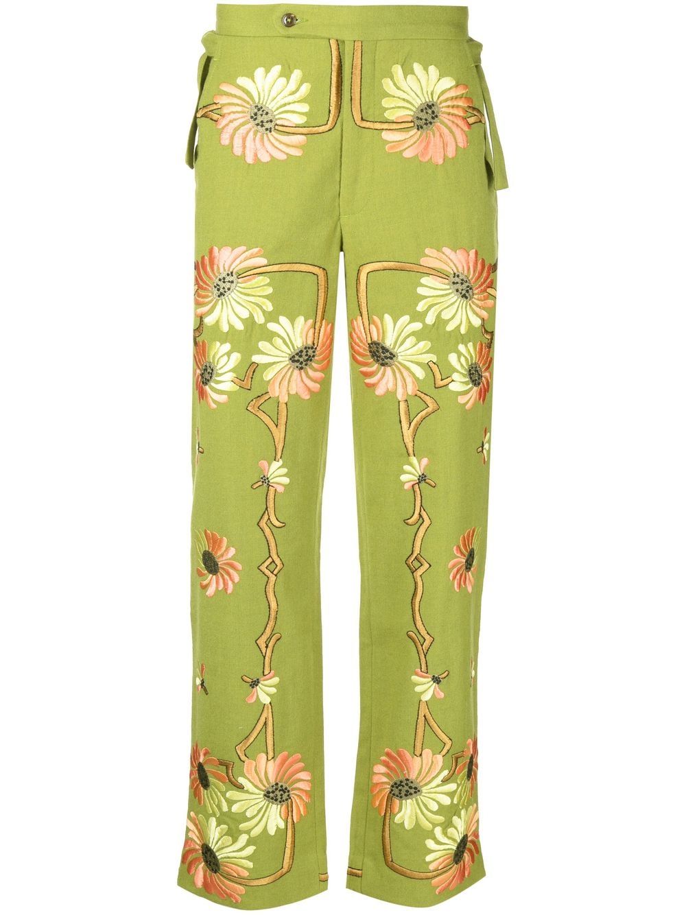 BODE Victorian floral-embroidered trousers - Green von BODE