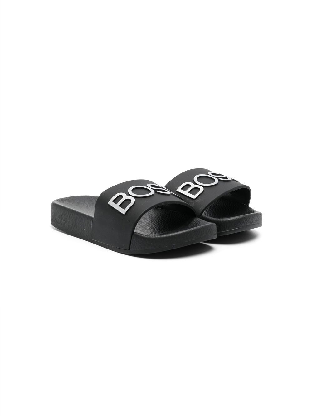 BOSS Kidswear embossed-llogo sliders - Black von BOSS Kidswear