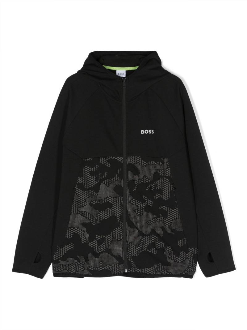 BOSS Kidswear graphic-print zip-up hoodie - Black von BOSS Kidswear