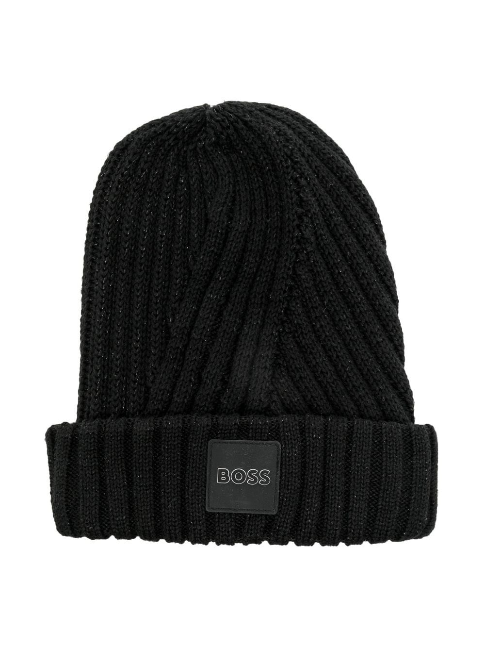 BOSS Kidswear knitted logo-patch hat - Black von BOSS Kidswear