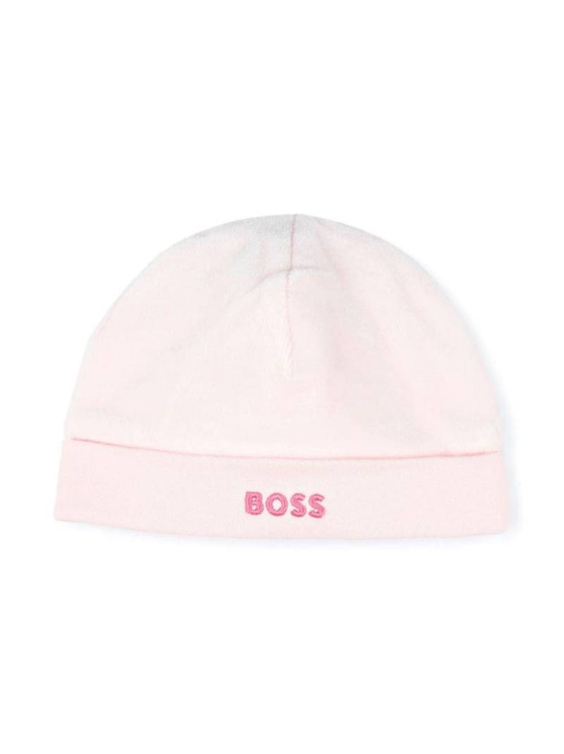 BOSS Kidswear logo-embroidered velour beanie - Pink von BOSS Kidswear