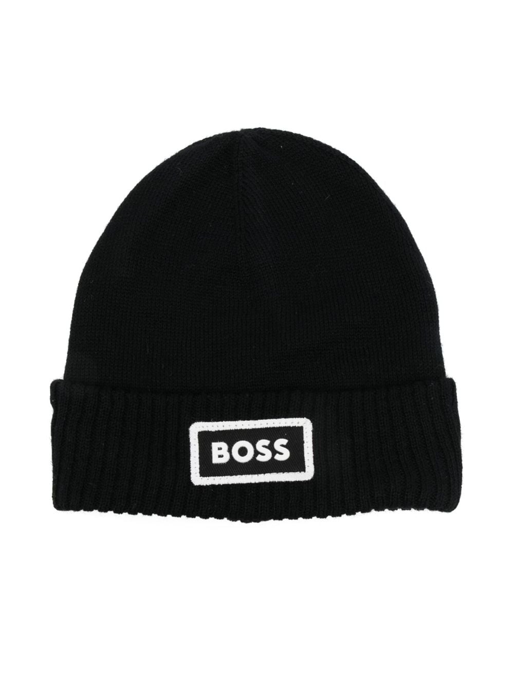 BOSS Kidswear logo-patch knitted beanie - Black von BOSS Kidswear