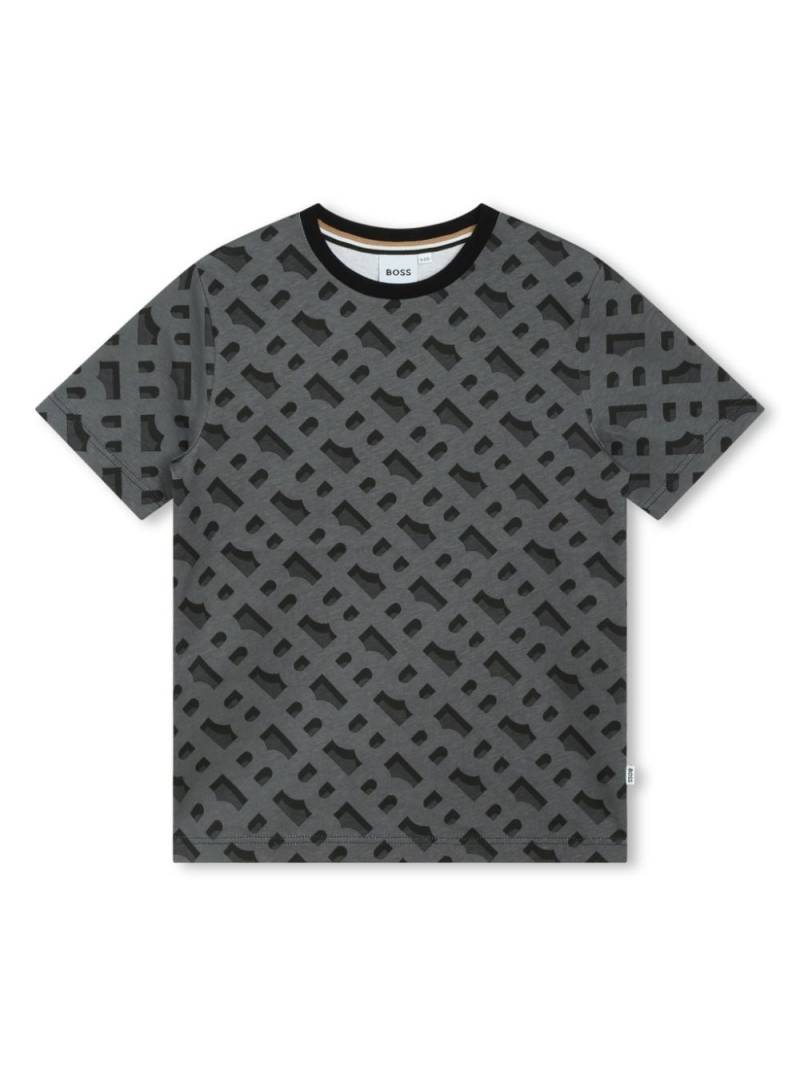 BOSS Kidswear monogram-jacquard cotton T-shirt - Black von BOSS Kidswear