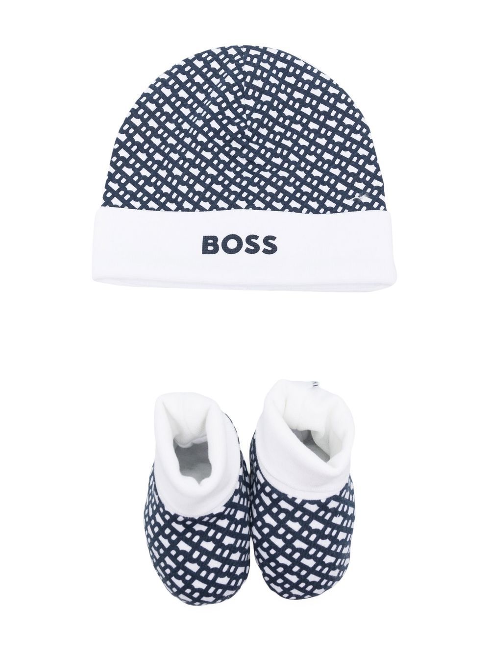 BOSS Kidswear monogram-print beanie hat set - Blue von BOSS Kidswear