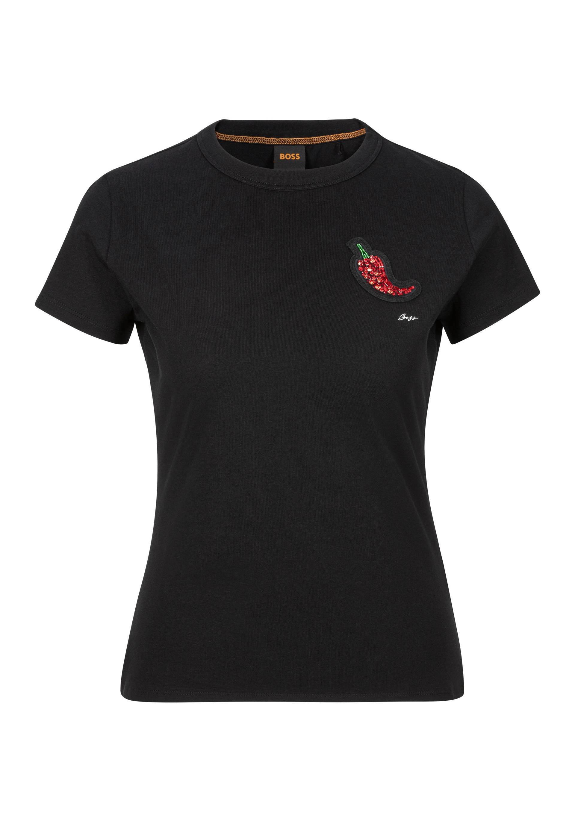 BOSS ORANGE T-Shirt »C_Endora«, mit Raffungen, glitzerndes Badge BOSS ORANGE T-Shirt »C_Endora«, mit Raffungen, glitzerndes Badge von BOSS ORANGE