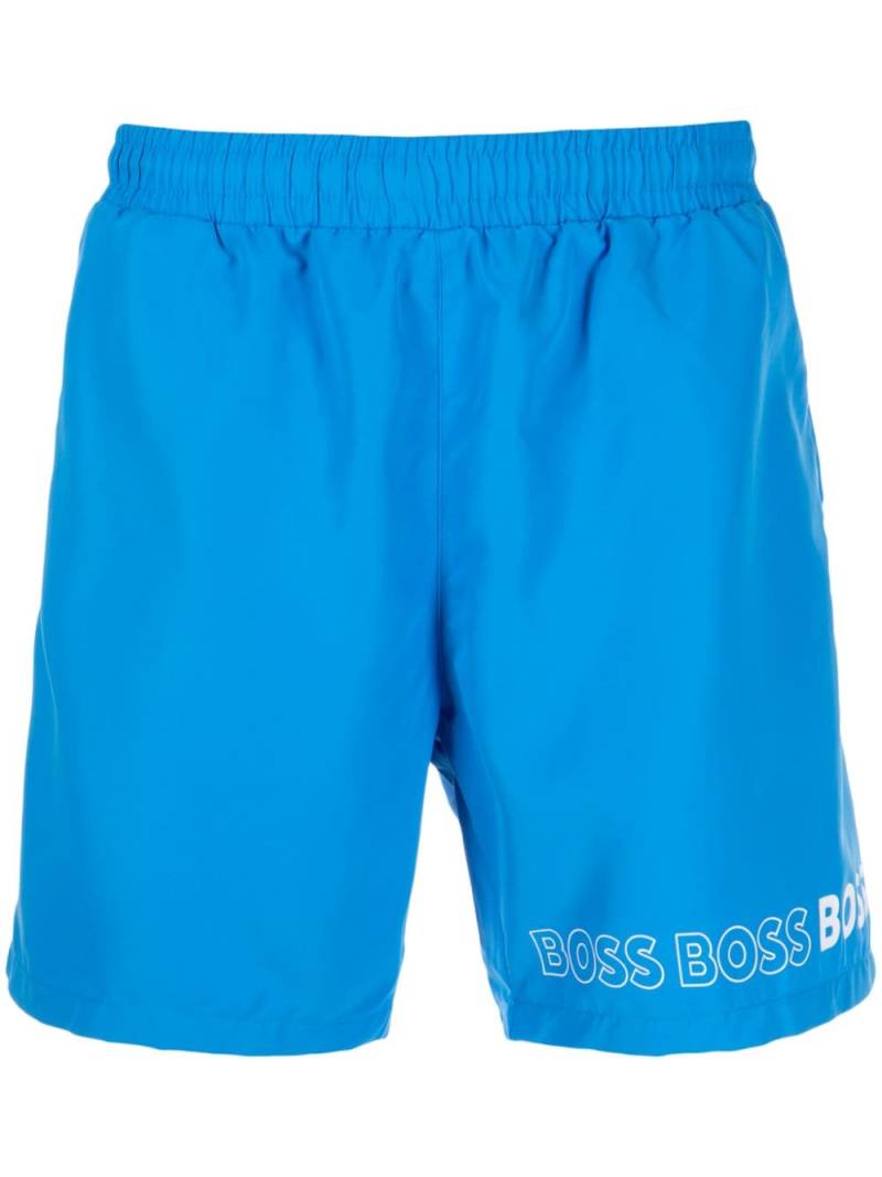 BOSS Dolphin logo-print swim shorts - Blue von BOSS