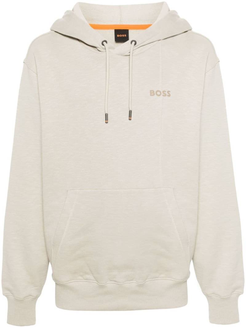 BOSS abstract-motif logo-patch cotton hoodie - Neutrals von BOSS