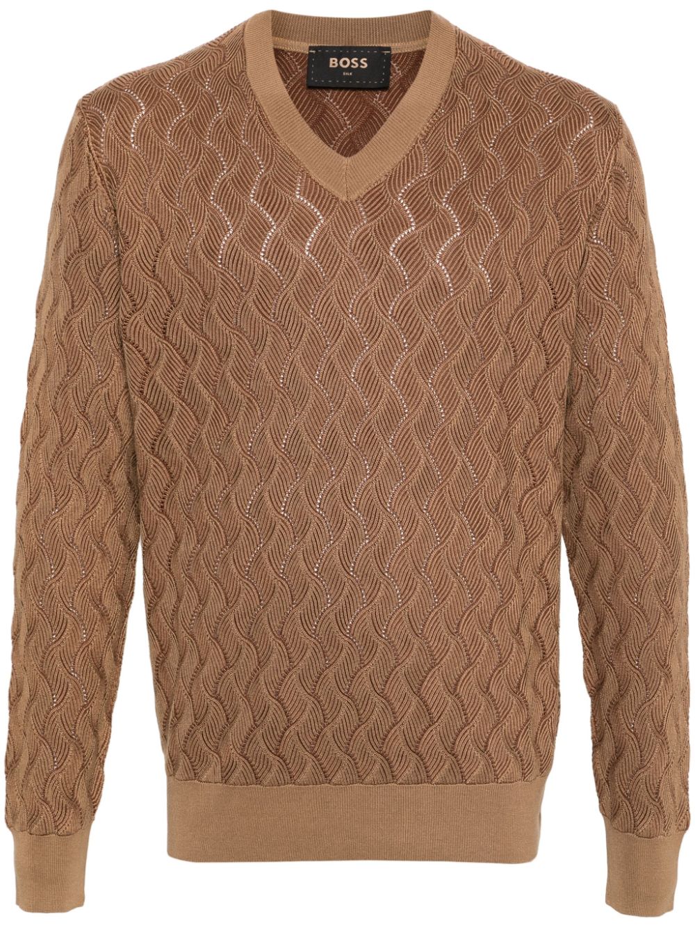 BOSS aran-knit silk jumper - Brown von BOSS