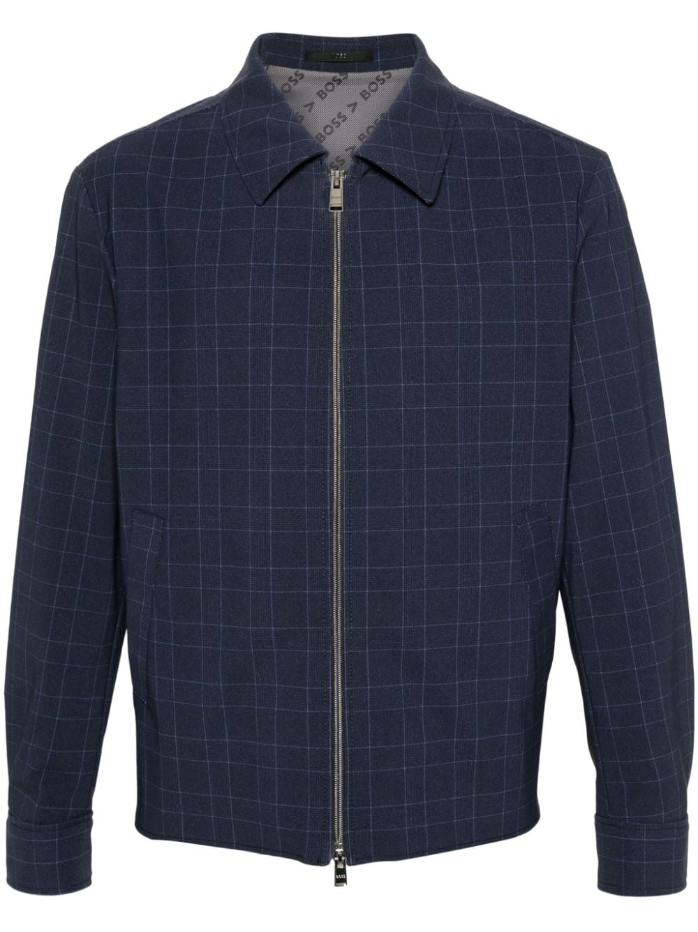 BOSS checked zip-up shirt jacket - Blue von BOSS