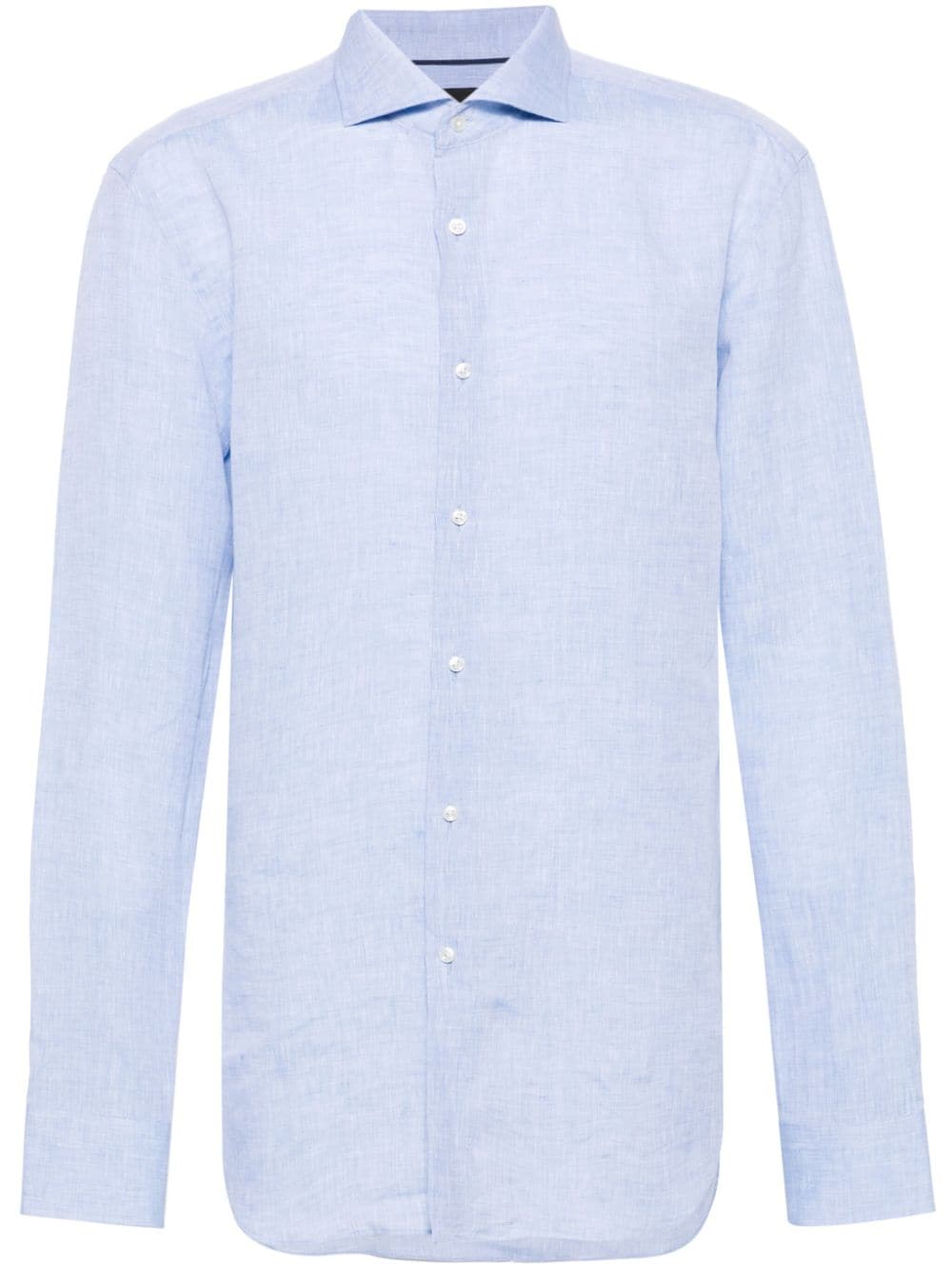 BOSS classic-collar linen shirt - Blue von BOSS