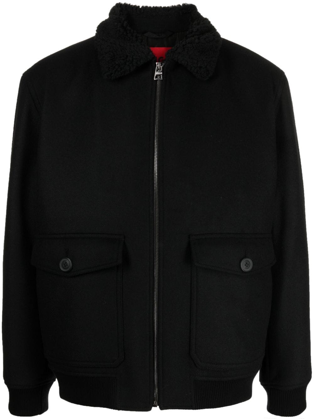 BOSS faux-shearling collar brushed bomber jacket - Black von BOSS