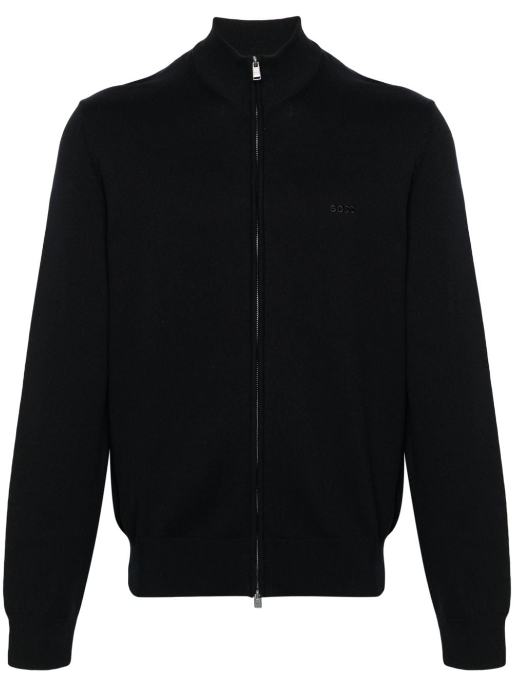 BOSS high-neck cotton cardigan - Black von BOSS