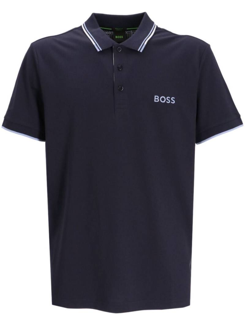 BOSS logo-embroidered cotton-blend polo shirt - Blue von BOSS