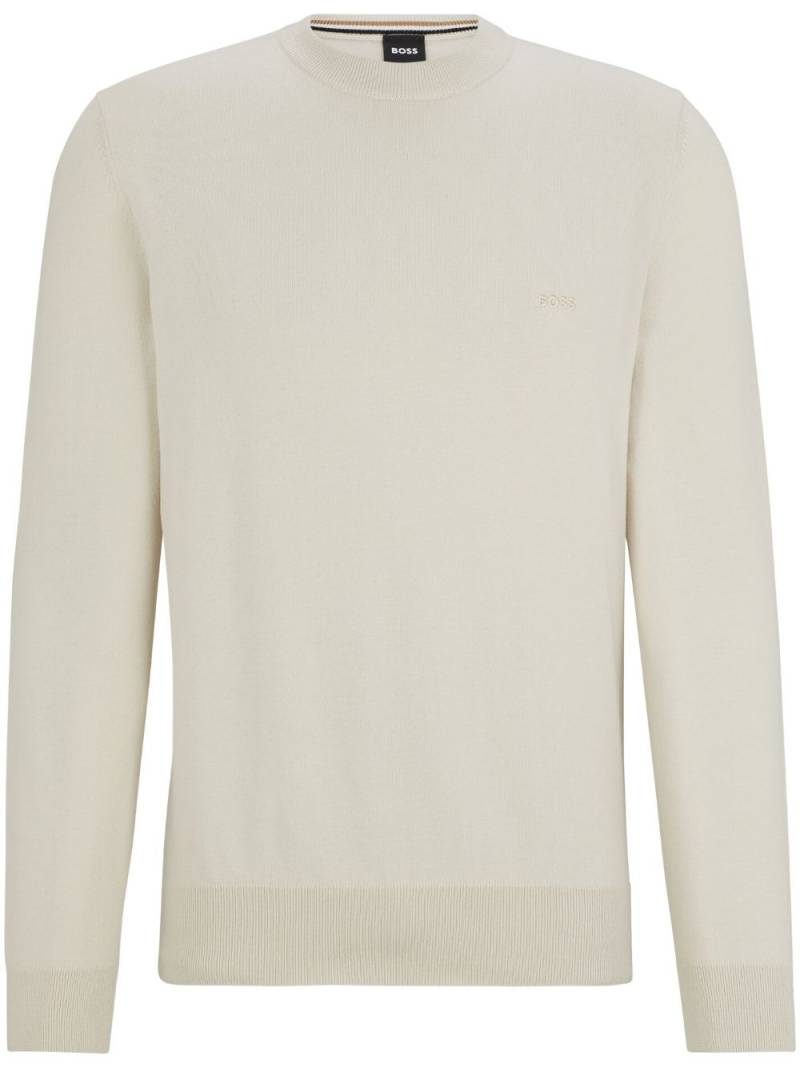 BOSS logo-embroidered cotton jumper - Neutrals von BOSS